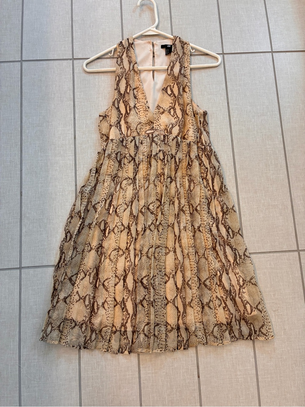 H&M Beige Deep V-neck Snake-Print Sleeveless Dress